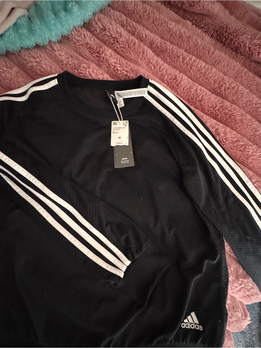 NWT adidas Black Crewneck Sweater with White Three-Stripe Detail